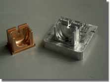 Designed and manufactured custom tooling: EDM electrode (left) and injection mold insert (right)